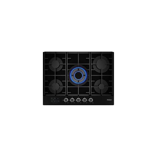 Газовая варочная панель HAIER HHX-G75CWSB, 5 конфорок, закаленное стекло, черный фото 1