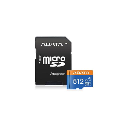 Карта памяти microSDXC UHS-I A-Data Premier Pro 512 ГБ, 100 МБ/с, 1X, Class 10, AUSDX512GUICL10A1-RA1, переходник SD фото 1