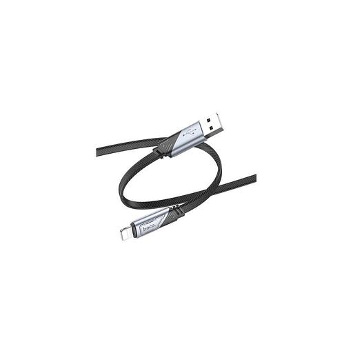 Кабель Hoco U119 Machine iP, Lightning (m) - USB (m), 1.2м, плоский, в оплетке, 2.4A, черный фото 1