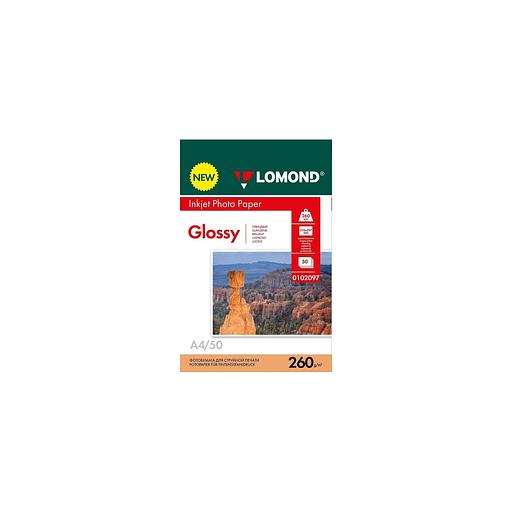 Фотобумага Lomond A4, для струйной печати, 50л, 260г/м2, белый, покрытие глянцевое [0102097] фото 1