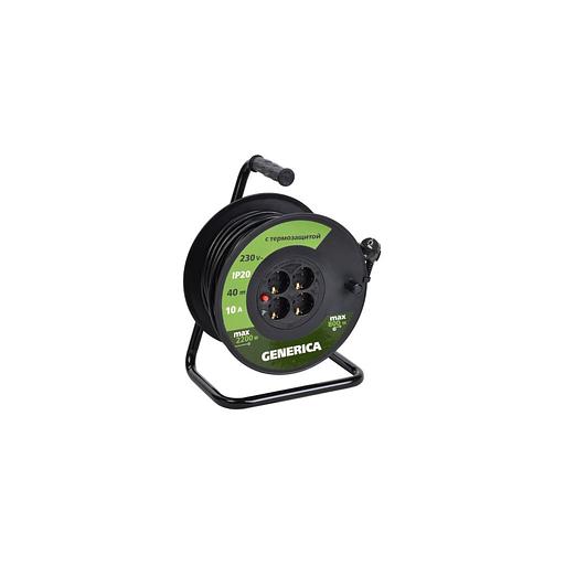 Удлинитель силовой IEK GENERICA УК40, розеток 4шт, 3x1.0 кв.мм, 10A, 40м, ПВС, катушка, черный [wkp10-10-04-40-g] фото 1