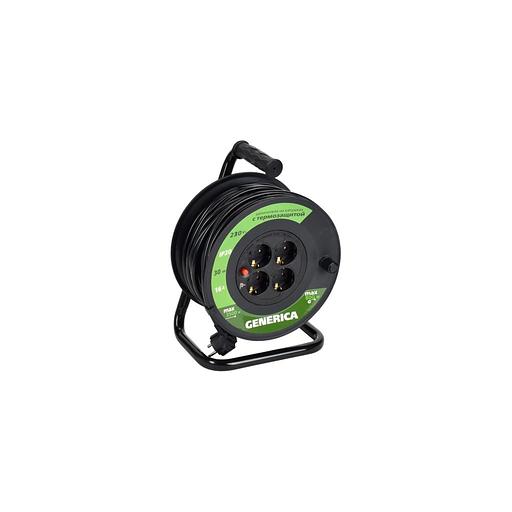 Удлинитель силовой IEK УК30, розеток 4шт, 3x1.5 кв.мм, 16A, 30м, ПВС, катушка, черный [wkp20-16-04-30-g] фото 1