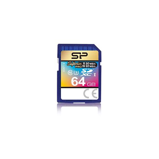 Карта памяти SDXC UHS-I U3 Silicon Power Superior Pro 64 ГБ, 90 МБ/с, Class 10, SP064GBSDXCU3V10, 1 шт., без адаптера фото 1