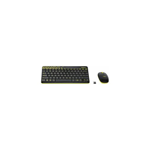 Комплект (клавиатура+мышь) Logitech MK240, USB, беспроводной, заводское нанесение кириллицы, черный и жёлтый [920-008213] фото 1