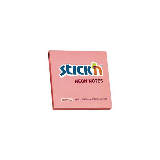 Блок самоклеящийся бумажный STICK`N 21166, 76x76, 100 л, неон, розовый фото 1
