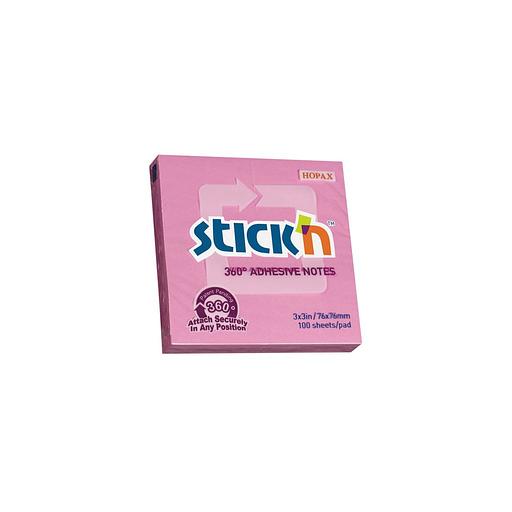 Блок самоклеящийся бумажный STICK`N 21554, 76x76, 100 л, розовый, клей по периметру фото 1