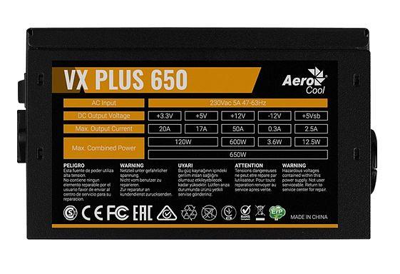 Блок питания Aerocool ATX 650W VX PLUS 650W (24+4+4pin) 120mm fan 3xSATA RTL фото 6
