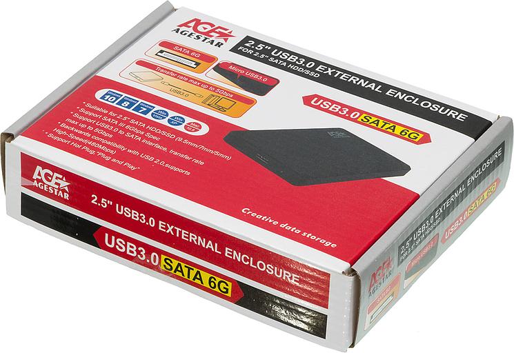 Внешний корпус для HDD AgeStar 3UB2P2 SATA III пластик черный 2.5" фото 4