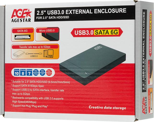 Внешний корпус для HDD/SSD AgeStar 3UB2P3 SATA III пластик черный 2.5" фото 6