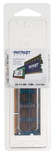 Модуль памяти SODIMM DDR3 4GB Patriot PSD34G13332S PC3-10600 1333MHz CL9 1.5V RTL фото 1