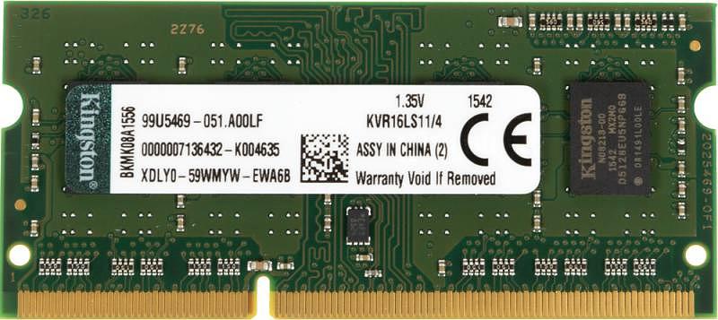 Память DDR3L 4Gb 1600MHz Kingston KVR16LS11/4 RTL PC3-12800 CL11 SO-DIMM 204-pin 1.35В фото 1