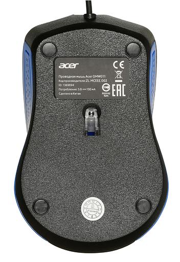 Мышь Acer OMW011 черный/синий оптическая (1200dpi) USB (3but) фото 2