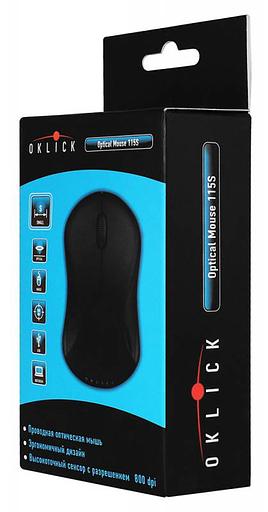 Мышь Оклик 115S черный оптическая (1200dpi) USB для ноутбука (2but) фото 5