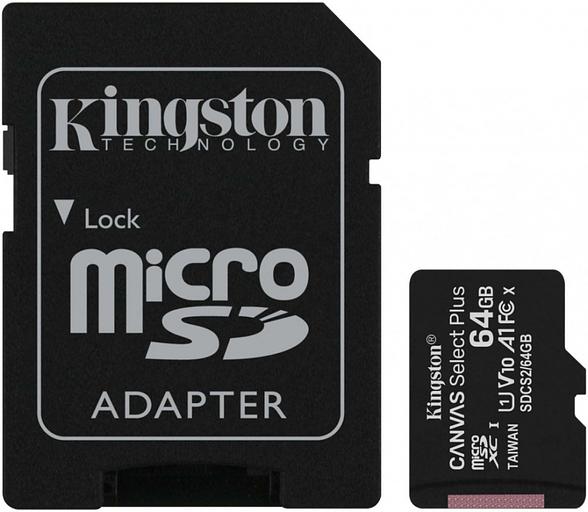 Флеш карта microSDXC 64Gb Class10 Kingston SDCS2/64GB CanvSelect Plus + adapter фото 1
