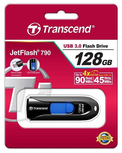 Флеш Диск Transcend 128Gb Jetflash 790 TS128GJF790K USB3.0 черный/синий фото 6
