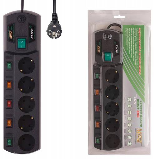 Сетевой фильтр Most ERG 2м (5 розеток) черный (коробка) фото 1