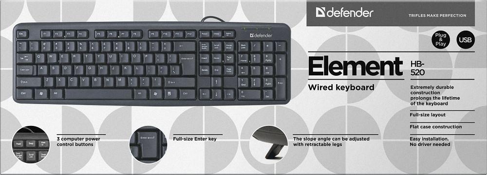 Defender Проводная клавиатура Element HB-520 USB RU,черный,полноразмерная USB Defender Element HB-520 USB (45522) фото 1