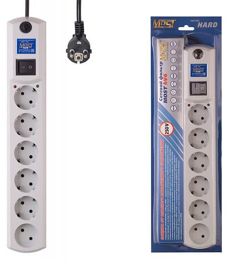 Сетевой фильтр Most HV6 2м (6 розеток) белый (коробка) фото 1