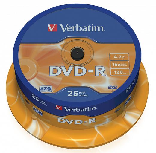 Диск DVD-R Verbatim 4.7Gb 16x Cake Box (25шт) (43522) фото 1