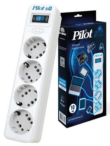 Сетевой фильтр Pilot SG 4x8 10м (4 розетки) белый (коробка) фото 1