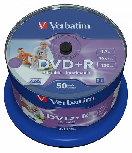 Диск DVD+R Verbatim 4.7Gb 16x Cake Box (50шт) Printable (43512) фото 2
