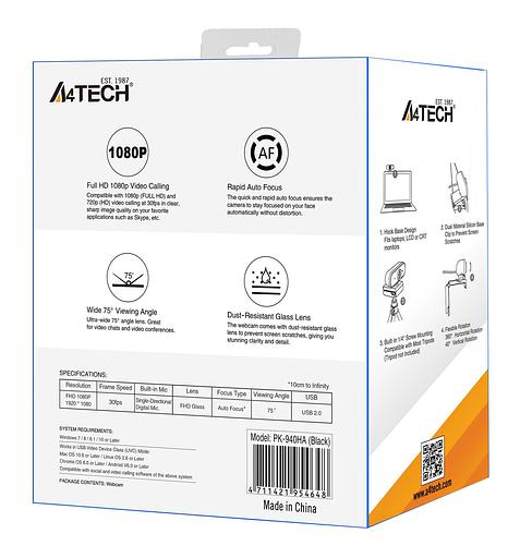 Камера Web A4Tech PK-940HA черный 2Mpix (1920x1080) USB2.0 с микрофоном фото 8
