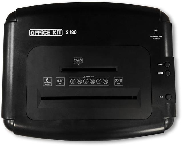 Шредер Office Kit S180 (0,8х1) черный (секр.P-7)/фрагменты/5лист./32лтр./пл.карты/CD фото 2