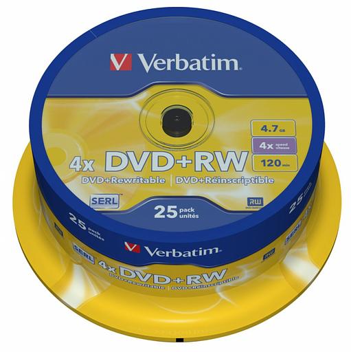 Диск DVD+RW Verbatim 4.7Gb 4x Cake Box (25шт) (43489) фото 1