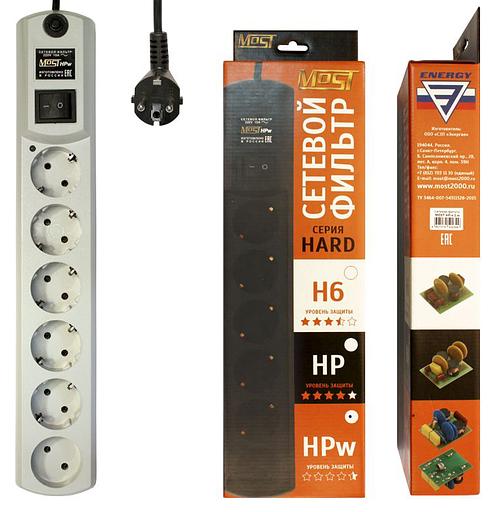 Сетевой фильтр Most HPw 2м (6 розеток) белый (коробка) фото 1