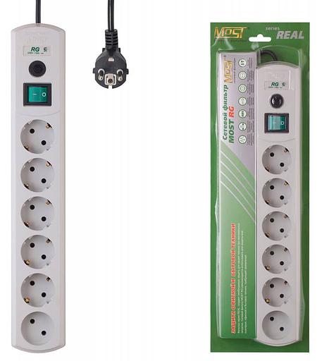 Сетевой фильтр Most RG 2м (6 розеток) белый (коробка) фото 1
