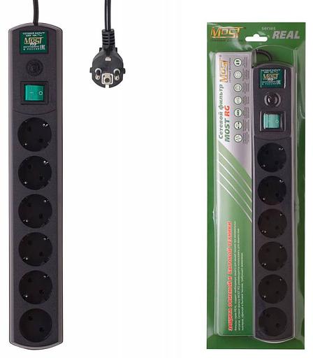 Сетевой фильтр Most RG 5м (6 розеток) черный (коробка) фото 1
