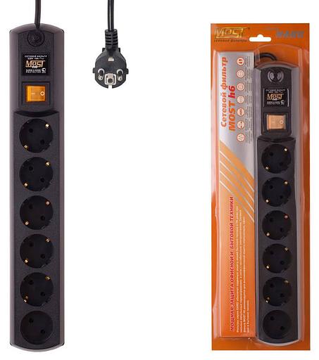 Сетевой фильтр Most H6 5м (6 розеток) черный (коробка) фото 1