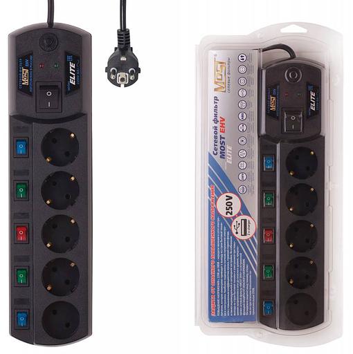 Сетевой фильтр Most EHV 5м (5 розеток) черный (коробка) фото 1