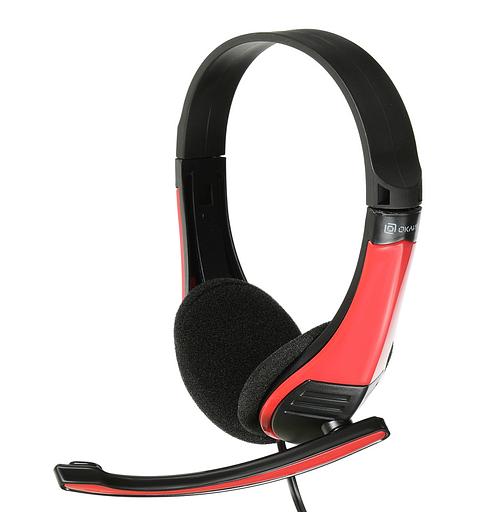 Наушники с микрофоном Оклик HS-M150 черный/красный 2м накладные оголовье (NO-003N) фото 1