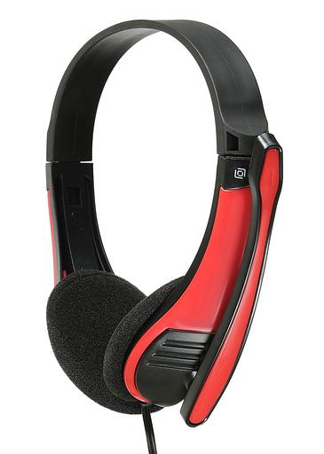 Наушники с микрофоном Оклик HS-M150 черный/красный 2м накладные оголовье (NO-003N) фото 2