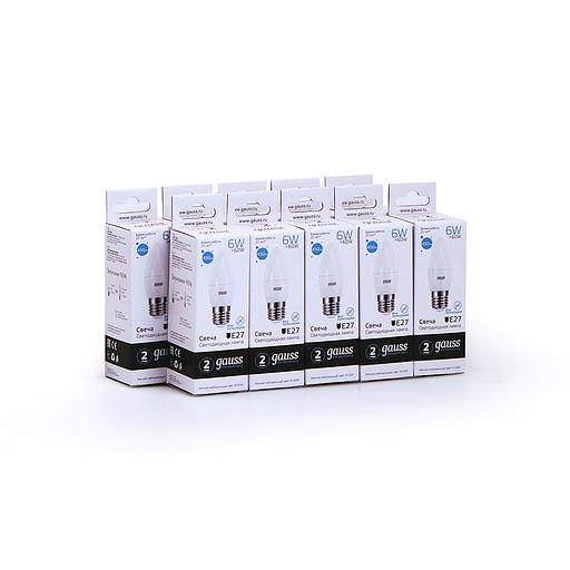 Лампа светодиодная Gauss Elementary 6Вт цок.:E27 свеча 220B 4100K св.свеч.бел.ней. C37 (упак.:10шт) (33226) фото 4