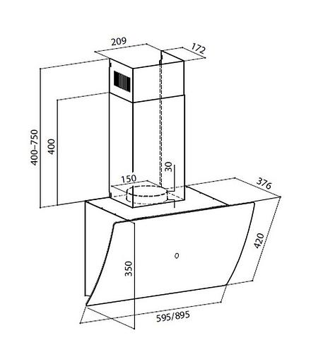 Вытяжка каминная Lex Plaza GS 900 WH белый управление: сенсорное (1 мотор) фото 2