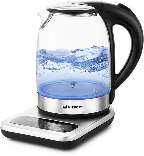 Чайник электрический Kitfort КТ-657 1.7л. 2200Вт нержавеющая сталь/черный (корпус: стекло) фото 1