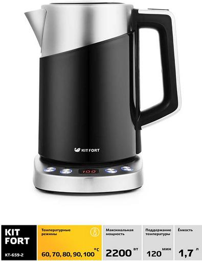 Чайник электрический Kitfort КТ-660-2 1.7л. 2200Вт черный (корпус: пластик) фото 2
