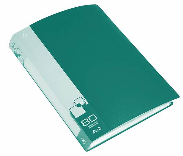 Папка с 80 прозр.вклад. Бюрократ -BPV80GRN A4 пластик 0.8мм торц.карм с бум. встав зеленый фото 1