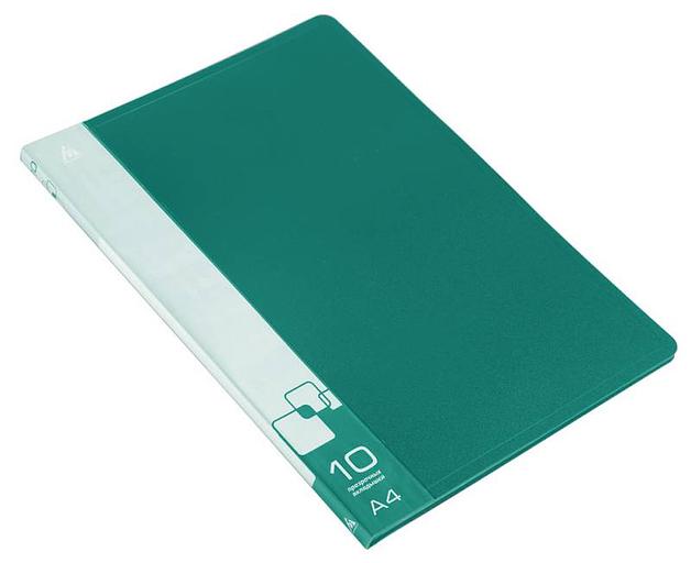 Папка с 10 прозр.вклад. Бюрократ -BPV10GRN A4 пластик 0.6мм торц.карм с бум. встав зеленый фото 1