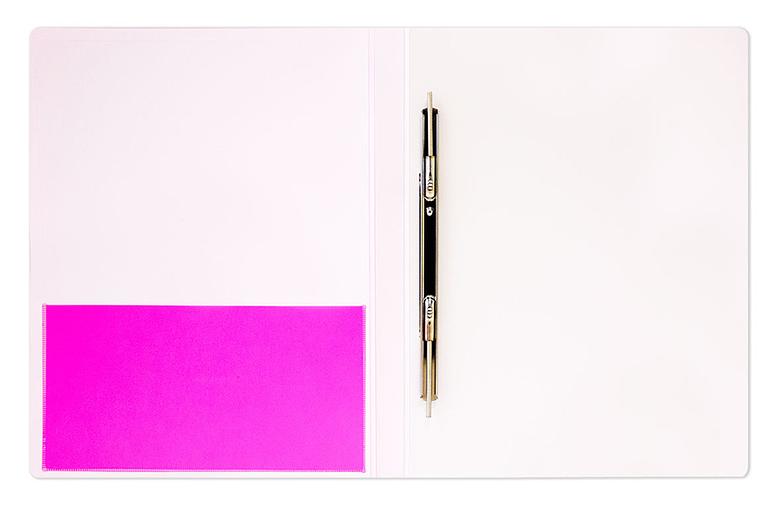 Папка метал.пруж.скоросш. Бюрократ Double Neon DNE07PPINK A4 пластик 0.7мм кор.27мм карм.прод.внут. розовый фото 2