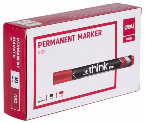 Маркер перманентный Deli EU10140 Think скошенный пиш. наконечник 1.5-5мм красный фото 2