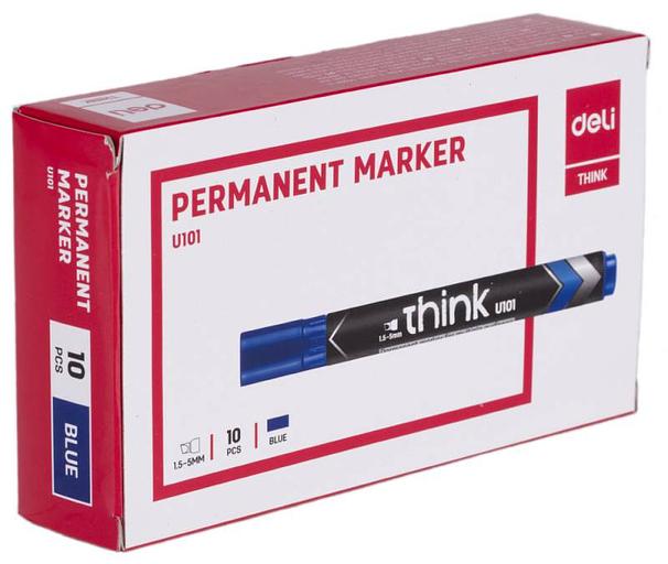 Маркер перманентный Deli EU10130 Think скошенный пиш. наконечник 1.5-5мм синий фото 2