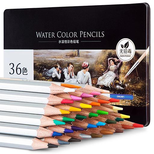 Карандаши цветные акварельные Deli 6522 Nuevo липа 36цв. сереб. корпус мет.кор. фото 1