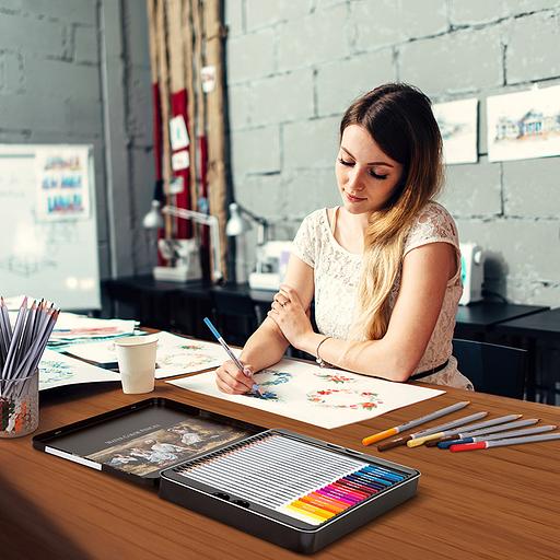 Карандаши цветные акварельные Deli 6523 Nuevo липа 48цв. сереб. корпус мет.кор. фото 5