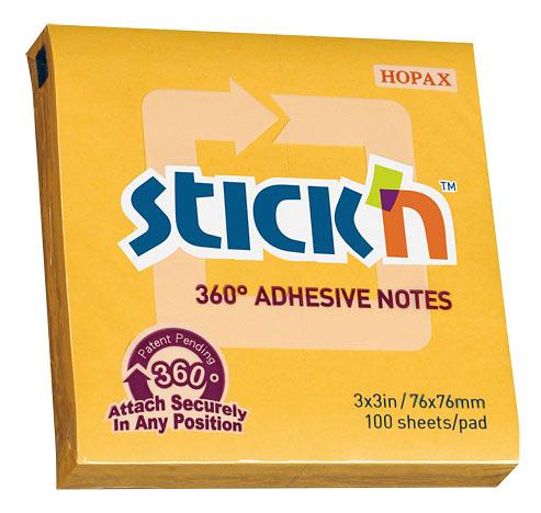 Блок самоклеящийся бумажный Stick`n 21551 76x76мм 100лист. 70г/м2 оранжевый клей по периметру фото 1