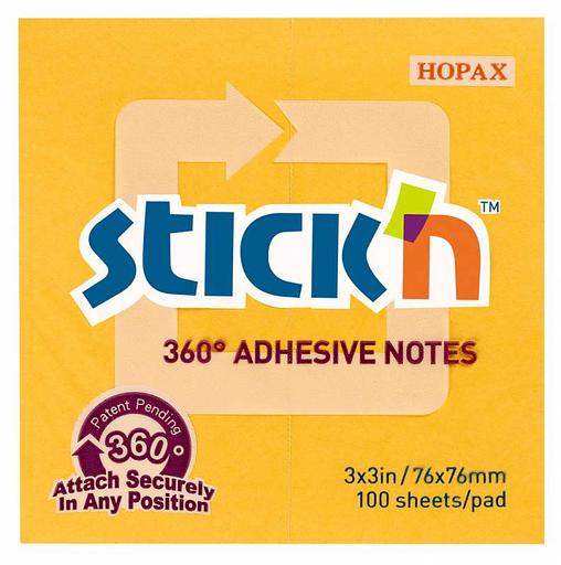 Блок самоклеящийся бумажный Stick`n 21551 76x76мм 100лист. 70г/м2 оранжевый клей по периметру фото 2