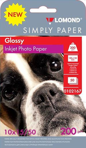 Бумага Lomond Simply 0102167 10x15/200г/м2/50л./белый CIE148% глянцевое для струйной печати фото 1