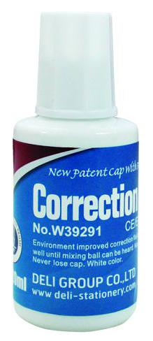 Жидкость коррект. Deli E39291 на основе растворителя кисточка белый 20мл фото 1